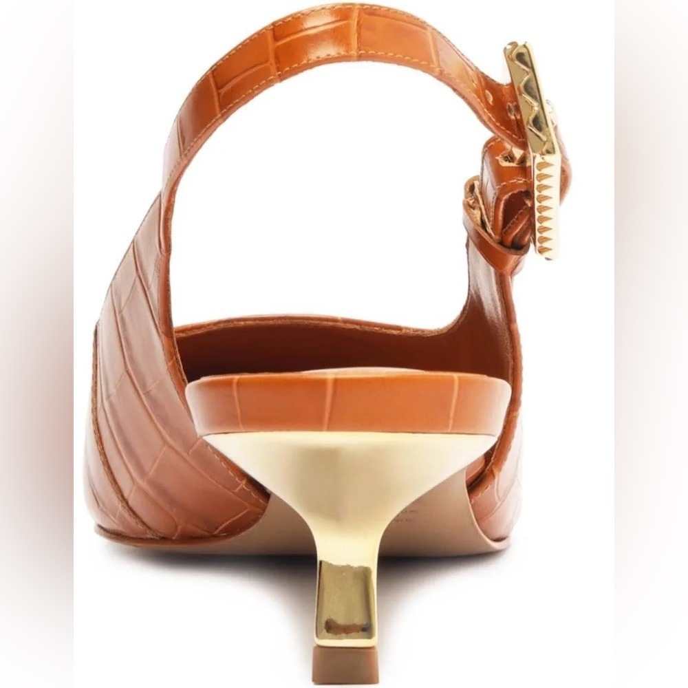 SCHUTZ Tan Croc-Embossed Slingback Kitten Heels Size 9.5 - Picture 3 of 7